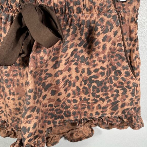 Aerie Brown Leopard Print Ruffle Trim Pajama Flannel Boxer Shorts Size Medium - Picture 15 of 16